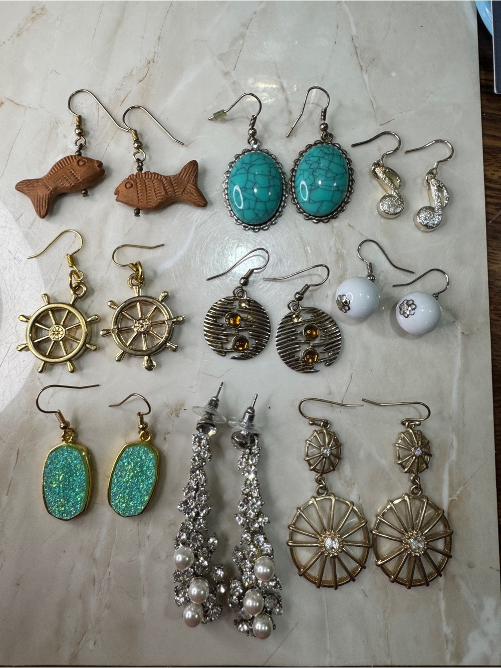 Vintage Mix of Women's Turquoise and Gold Tone Earrings - Assorted Styles